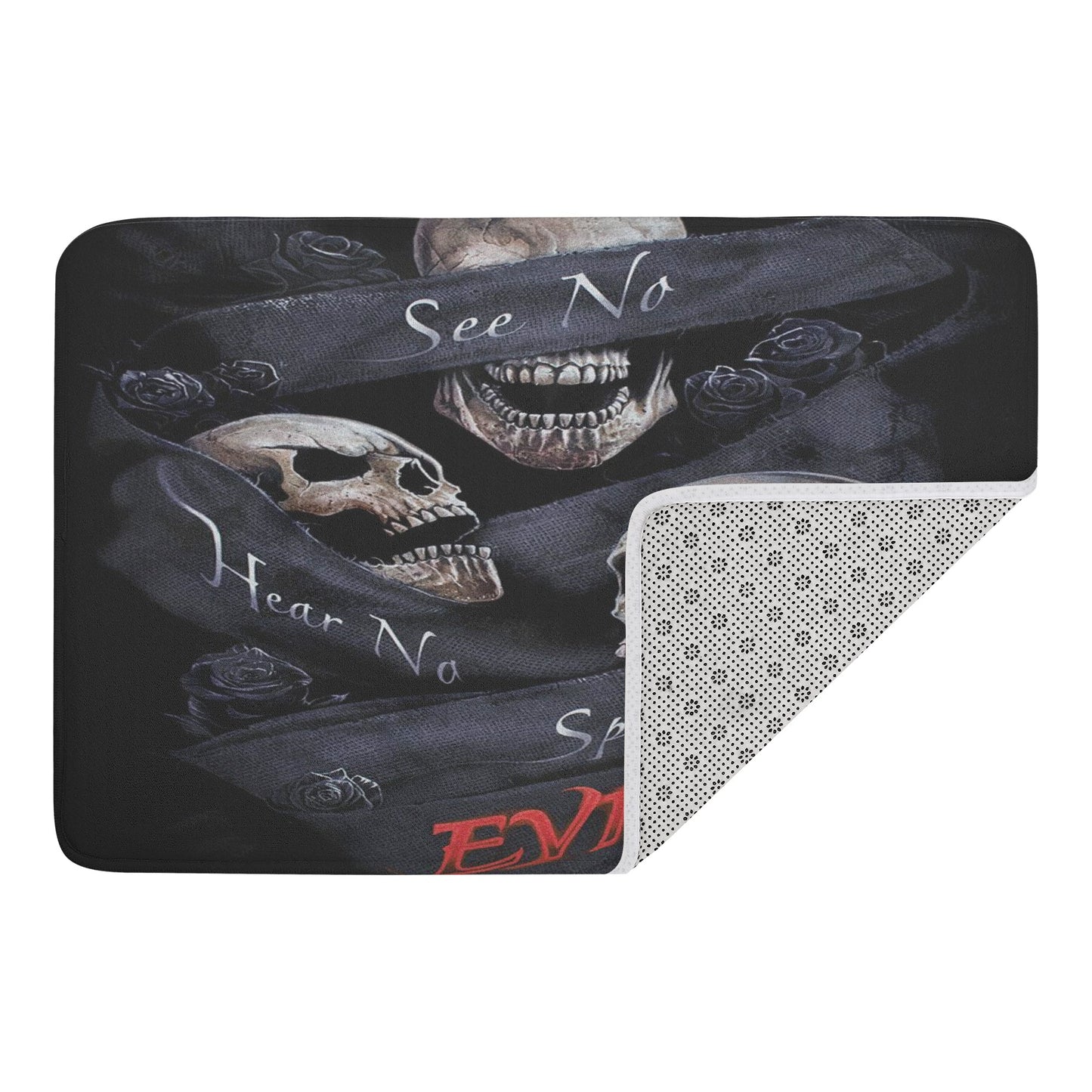 No see no hear no speak evils skull Plush Doormat