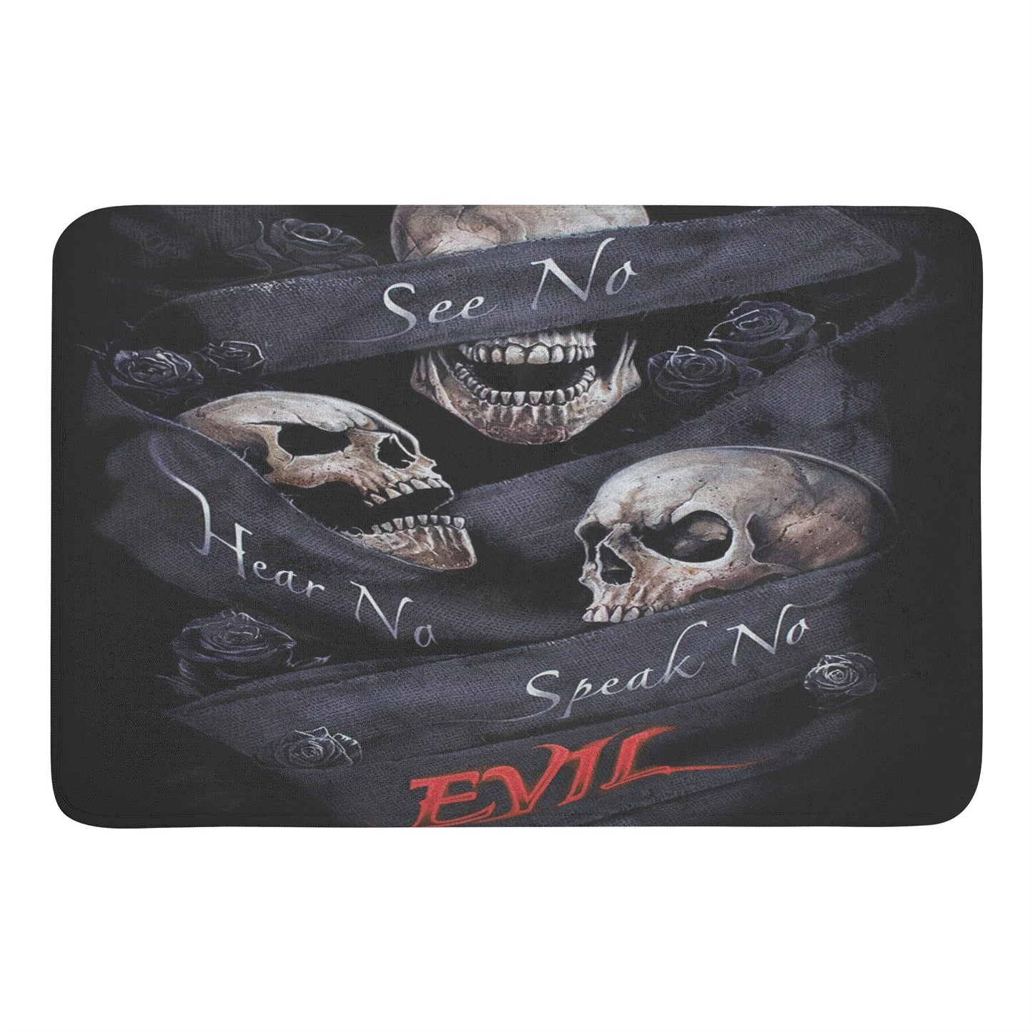 No see no hear no speak evils skull Plush Doormat