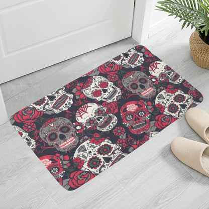 Rose floral sugar skull day of the dead Plush Doormat