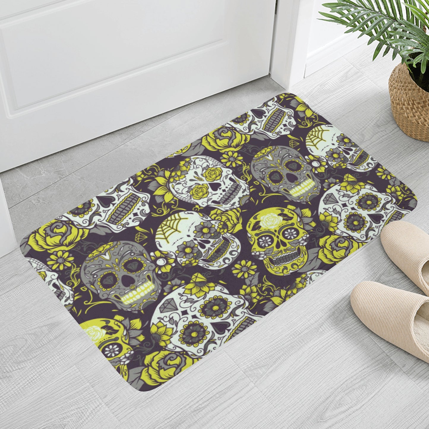 Yellow sugar skull Plush Doormat