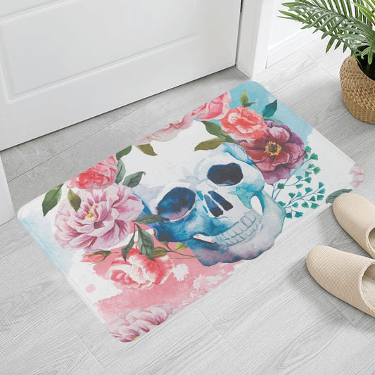 Rose skull gothic sugar skull floral Plush Doormat