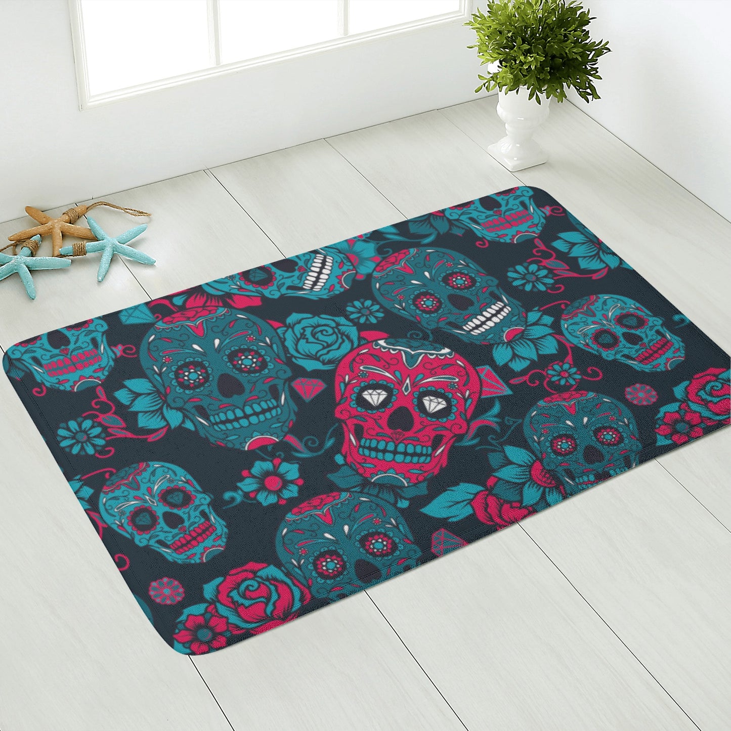 Sugar skull Halloween skeleton Plush Doormat