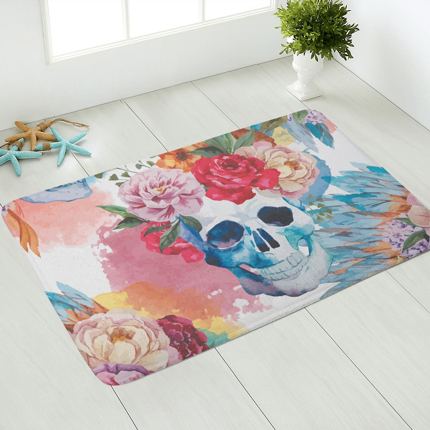 Floral skull gothic skeleton Plush Doormat