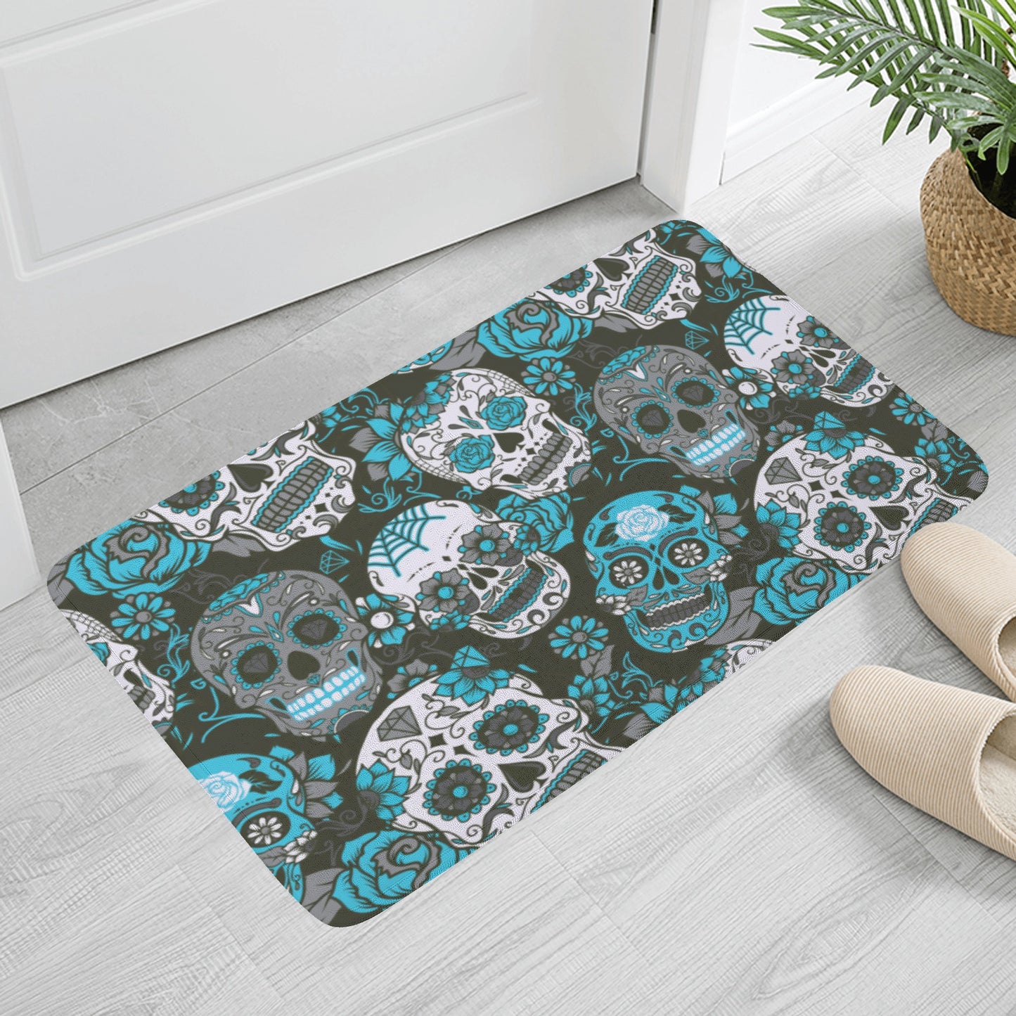 Dia de los muertos sugar skull Plush Doormat