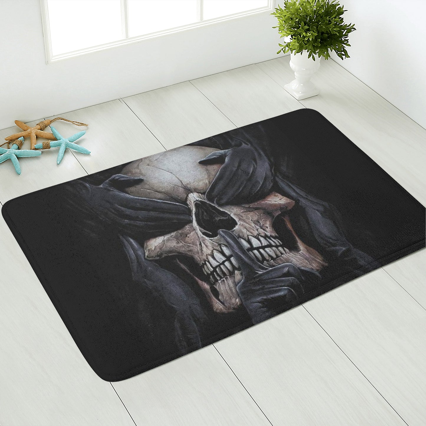 No see no hear no speak evil skull Plush Doormat