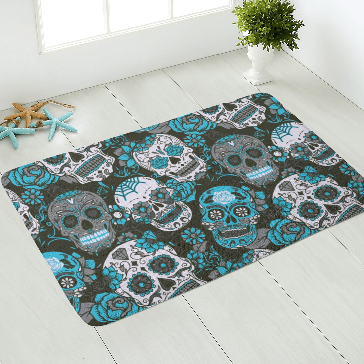 Dia de los muertos sugar skull Plush Doormat