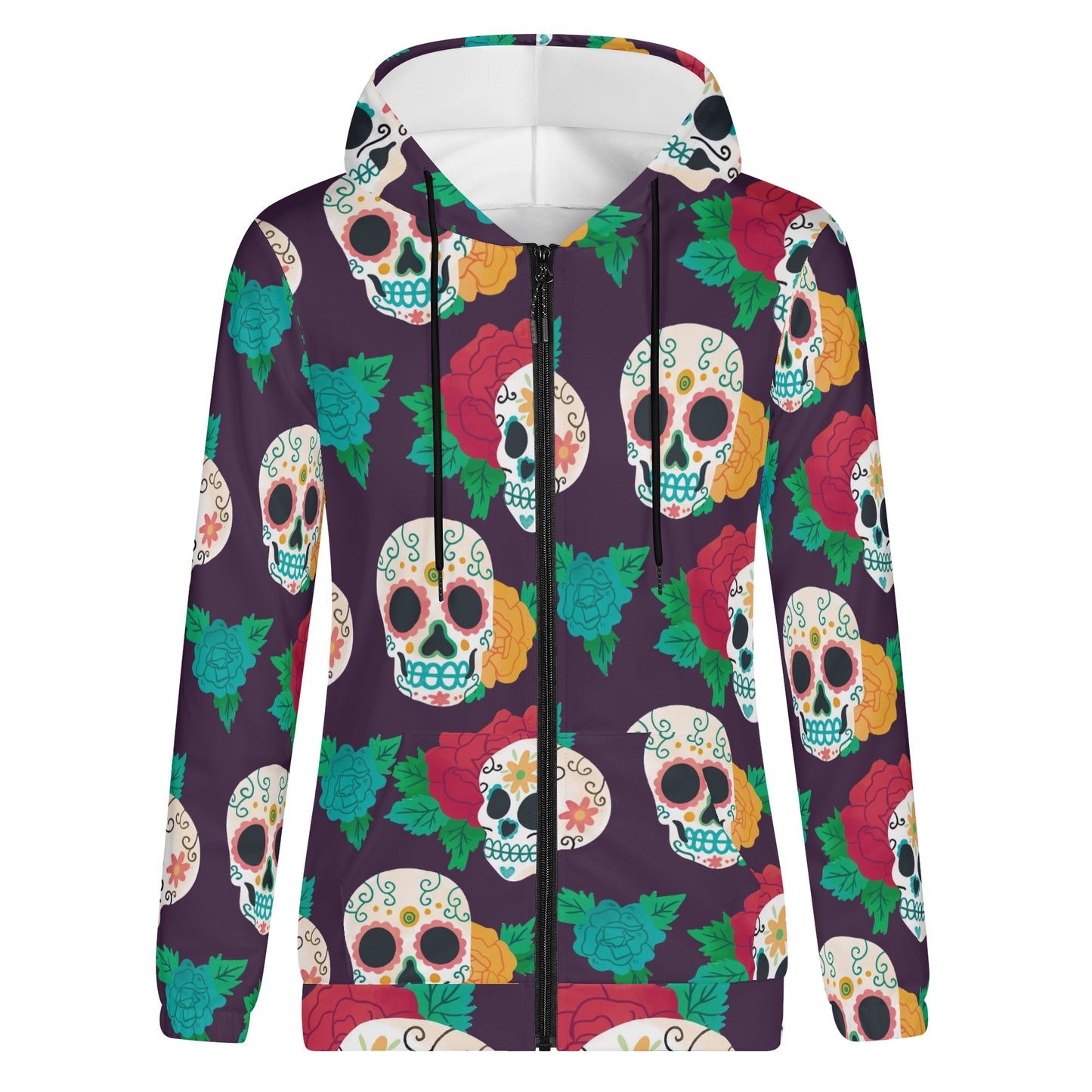 Mexican calaveras sugar skull Women's Lightweight Zipper Jumper Sweatshirt Hoodie