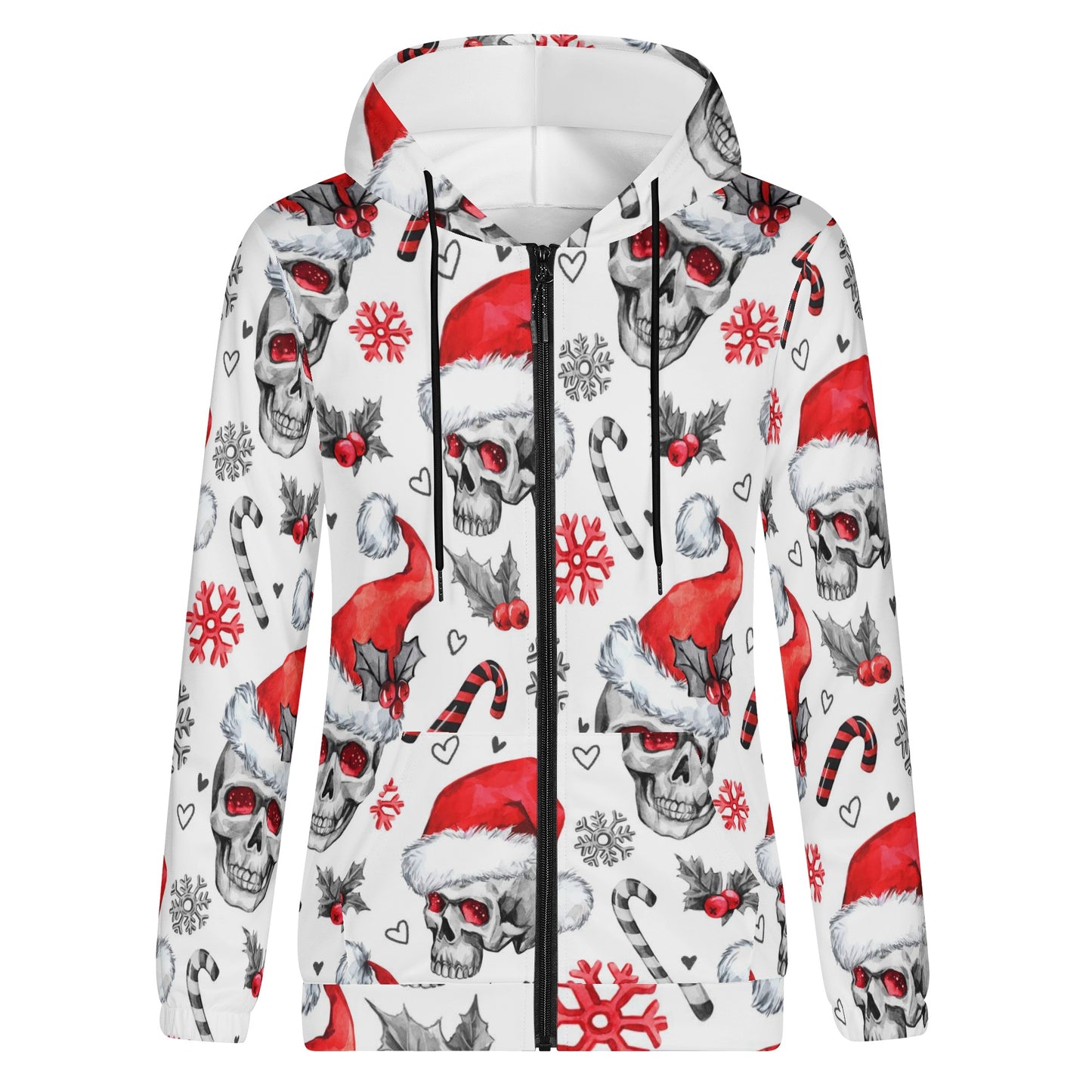 Skull santan clause Women's Lightweight Zipper Jumper Sweatshirt Hoodie