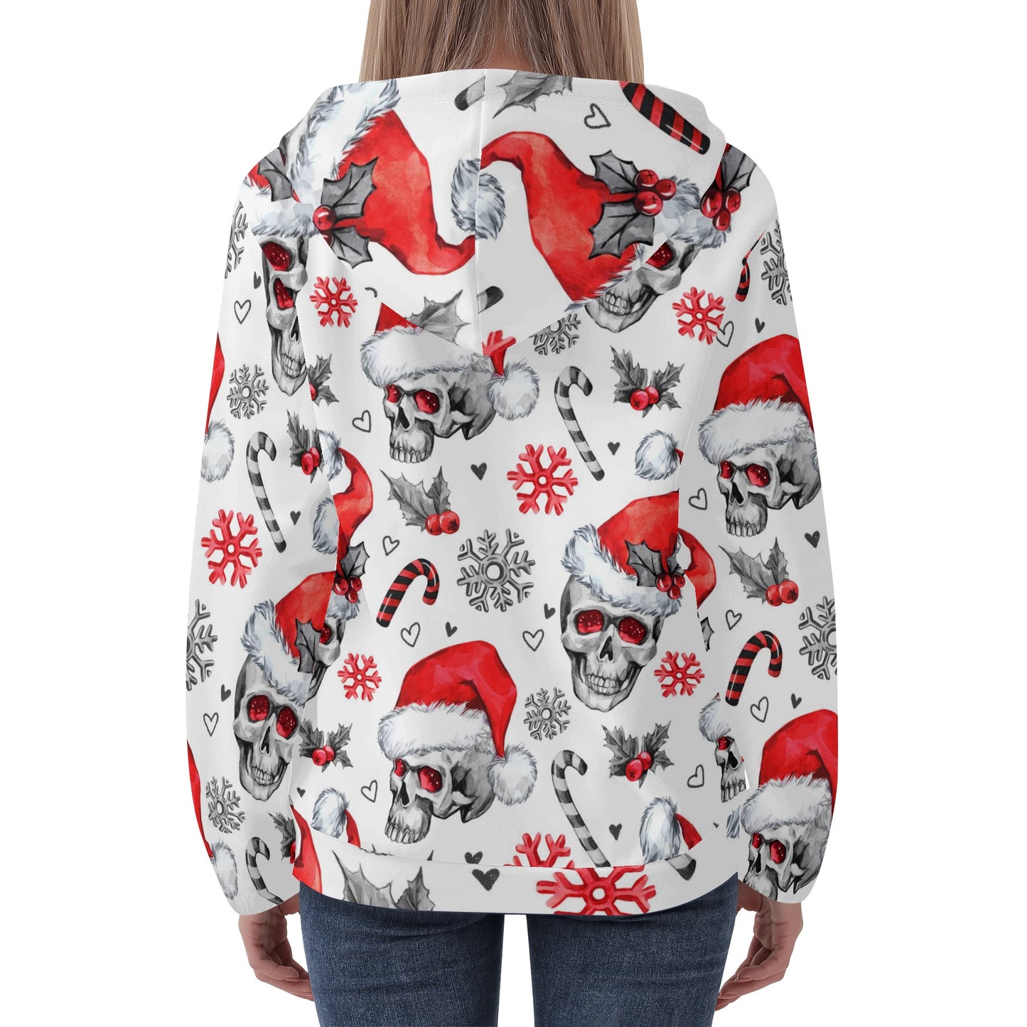 Skull santan clause Women's Lightweight Zipper Jumper Sweatshirt Hoodie