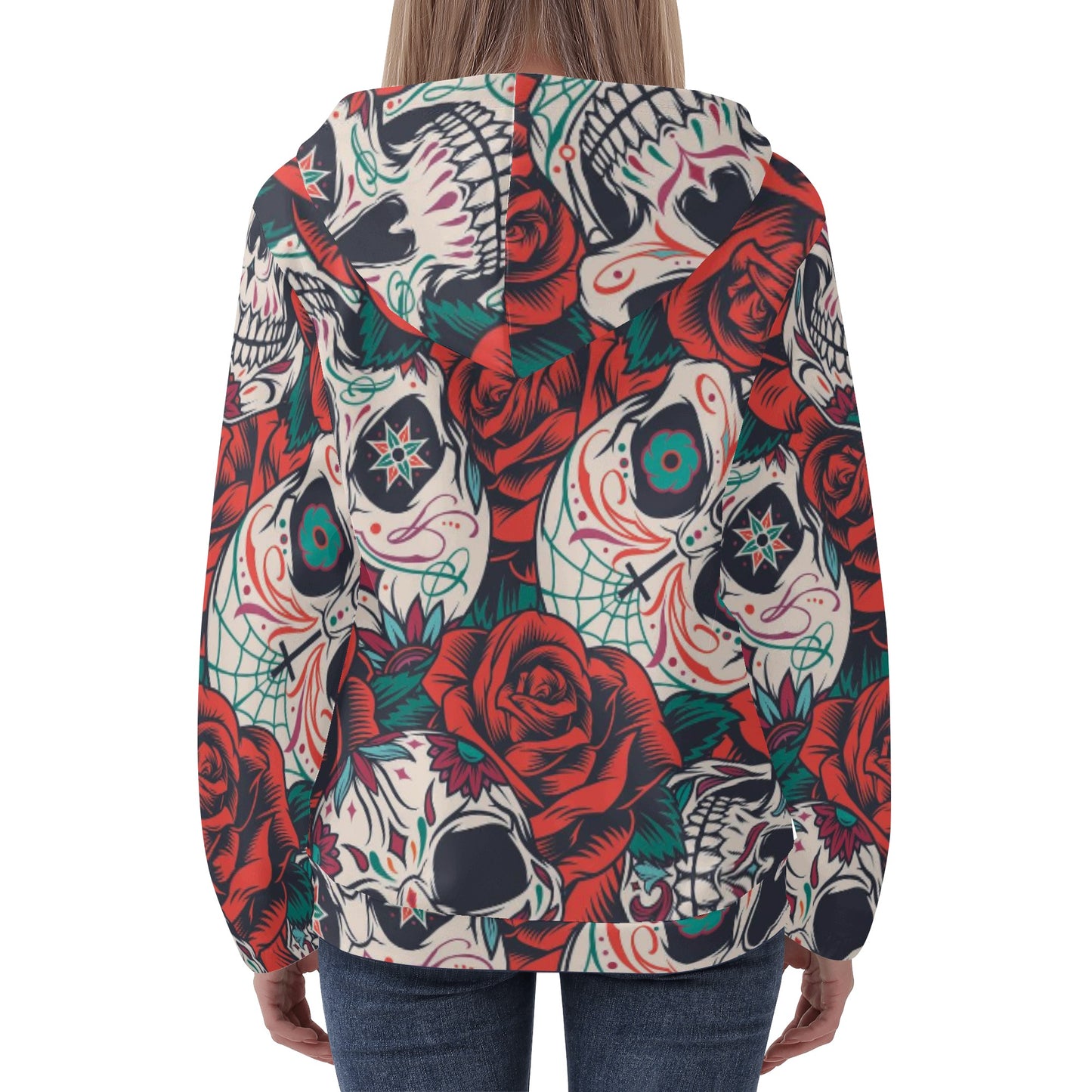 Dia de los muertos skeelton skull Women's Lightweight Zipper Jumper Sweatshirt Hoodie