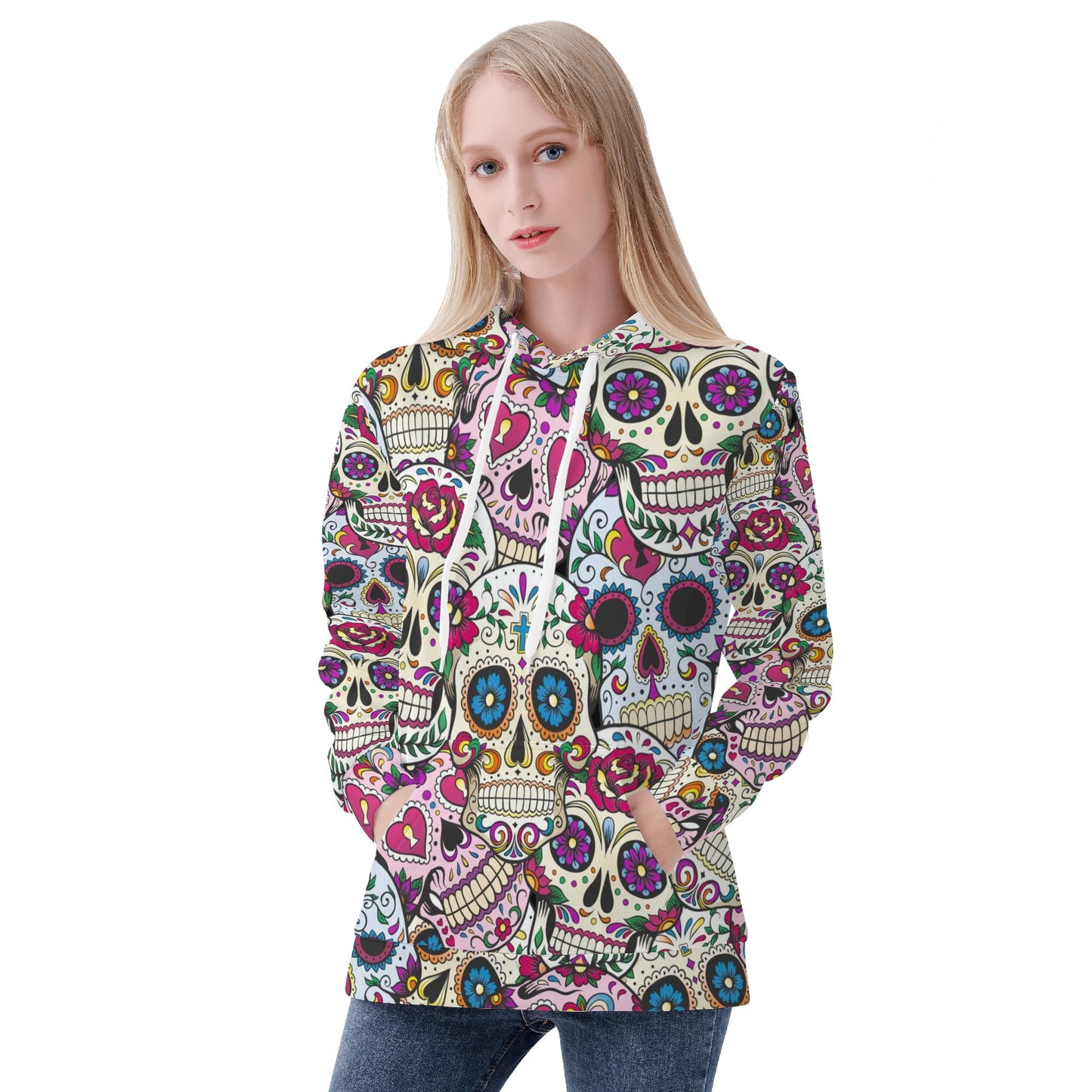 Calaveras mexican skull dia de los muertos Women's All Over Print Hoodie