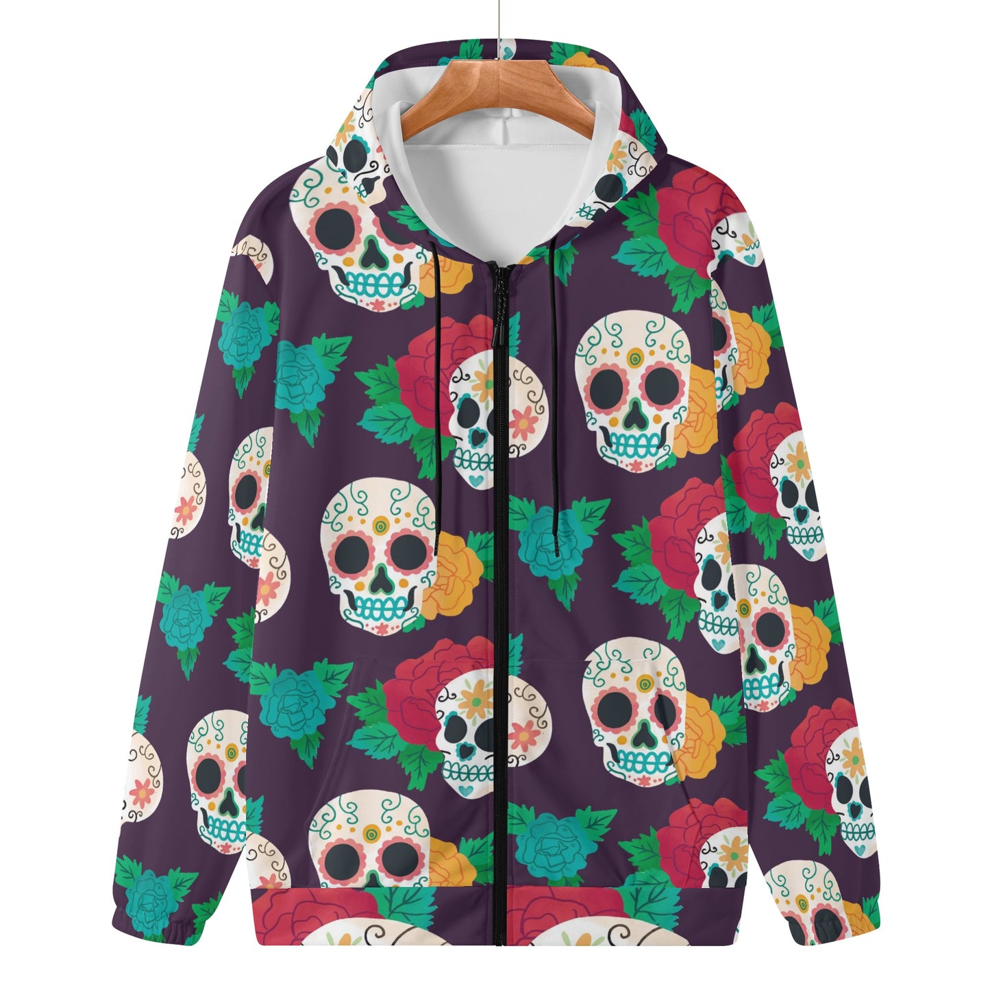 Mexican calaveras sugar skull Women's Lightweight Zipper Jumper Sweatshirt Hoodie