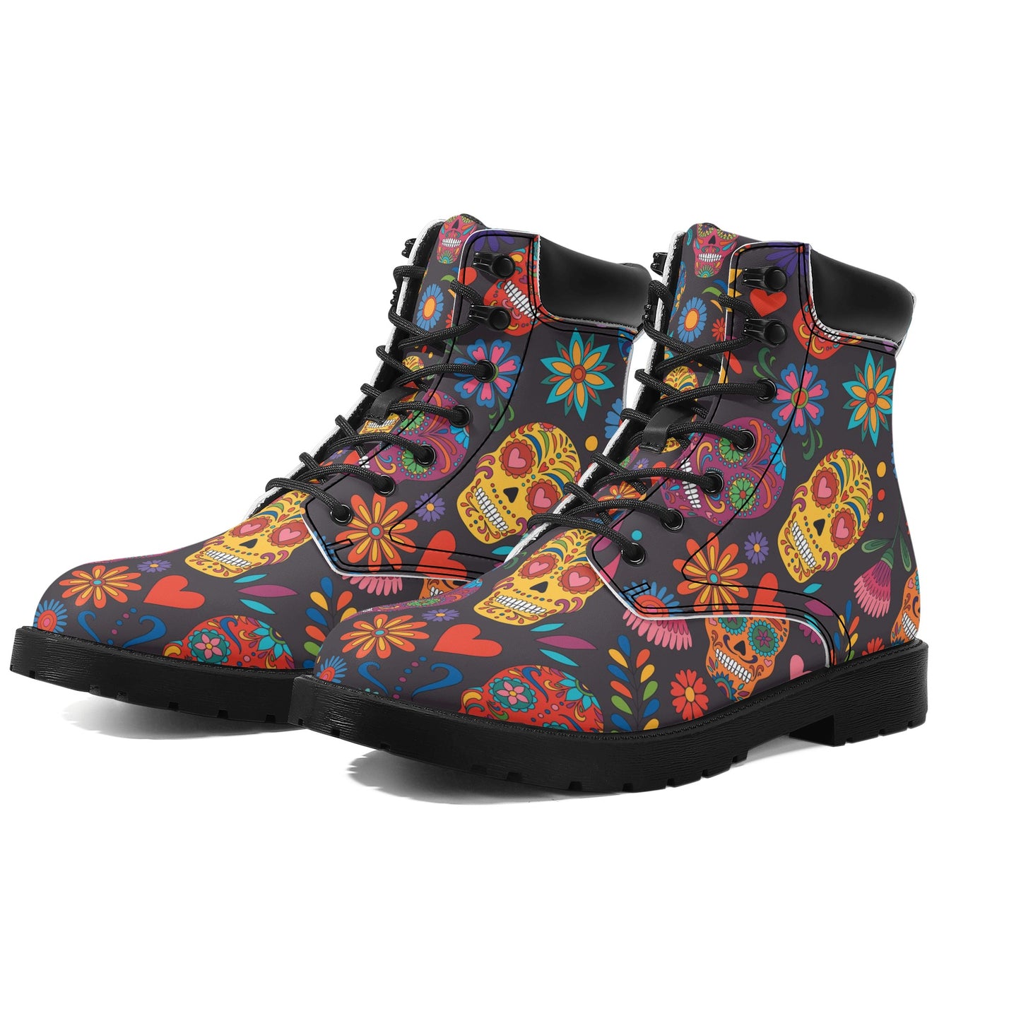 Floral skull Women's All Season Leather Boots