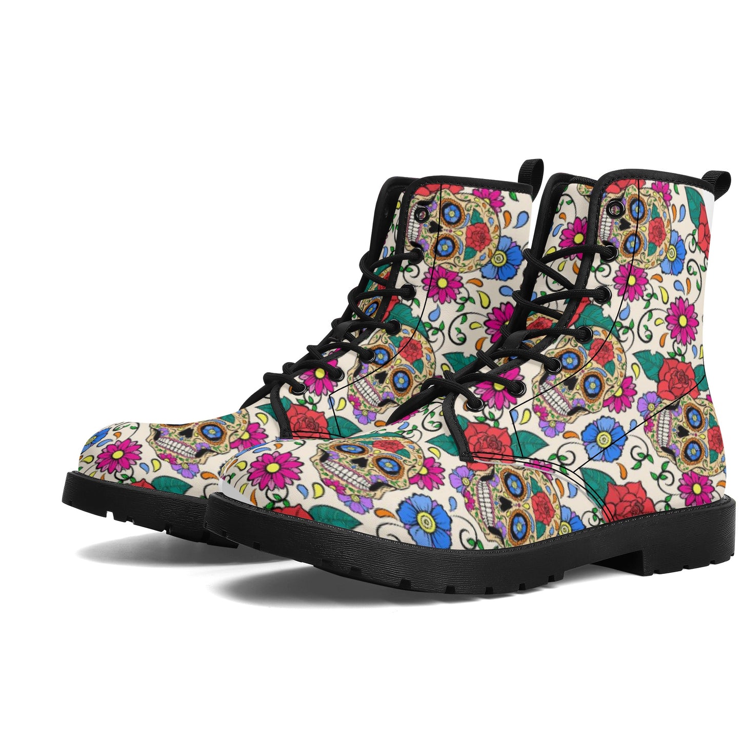 Sugar skull floral Women's Leather Boots