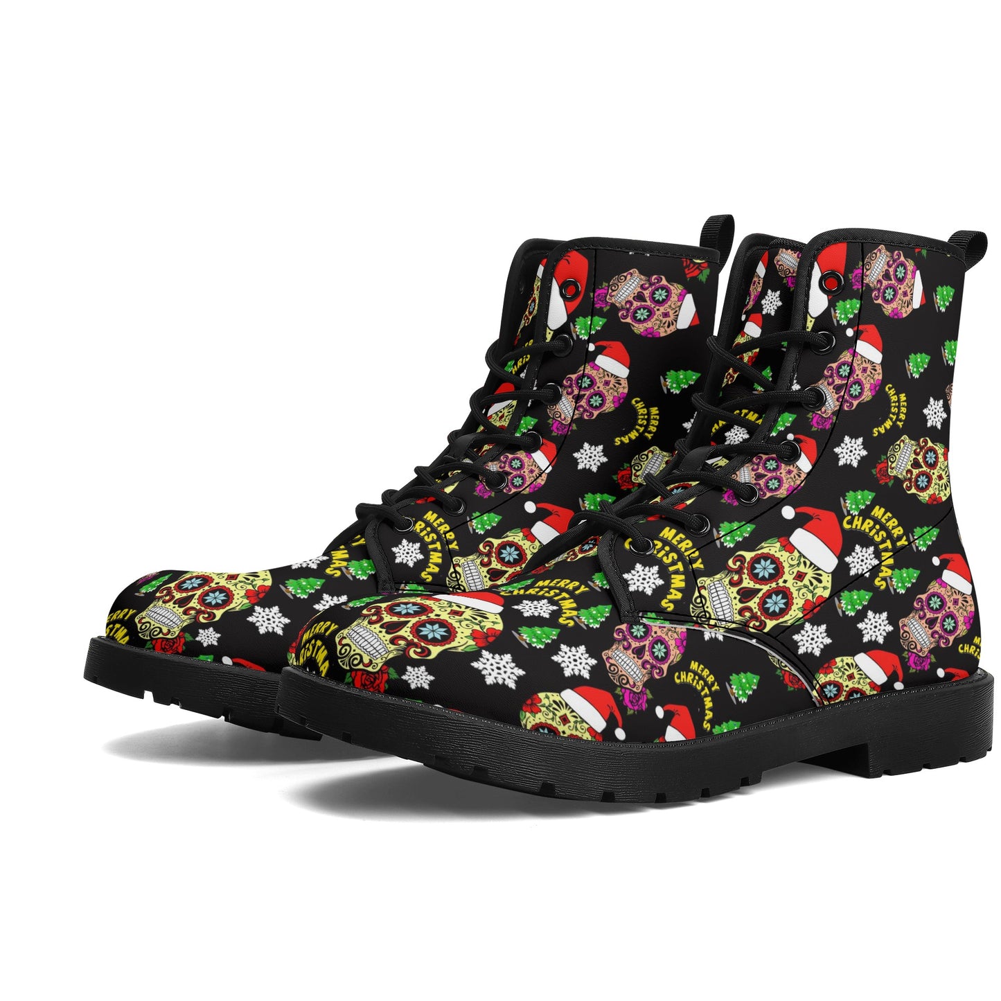 Merry christmas sugar skull Women's Leather Boots