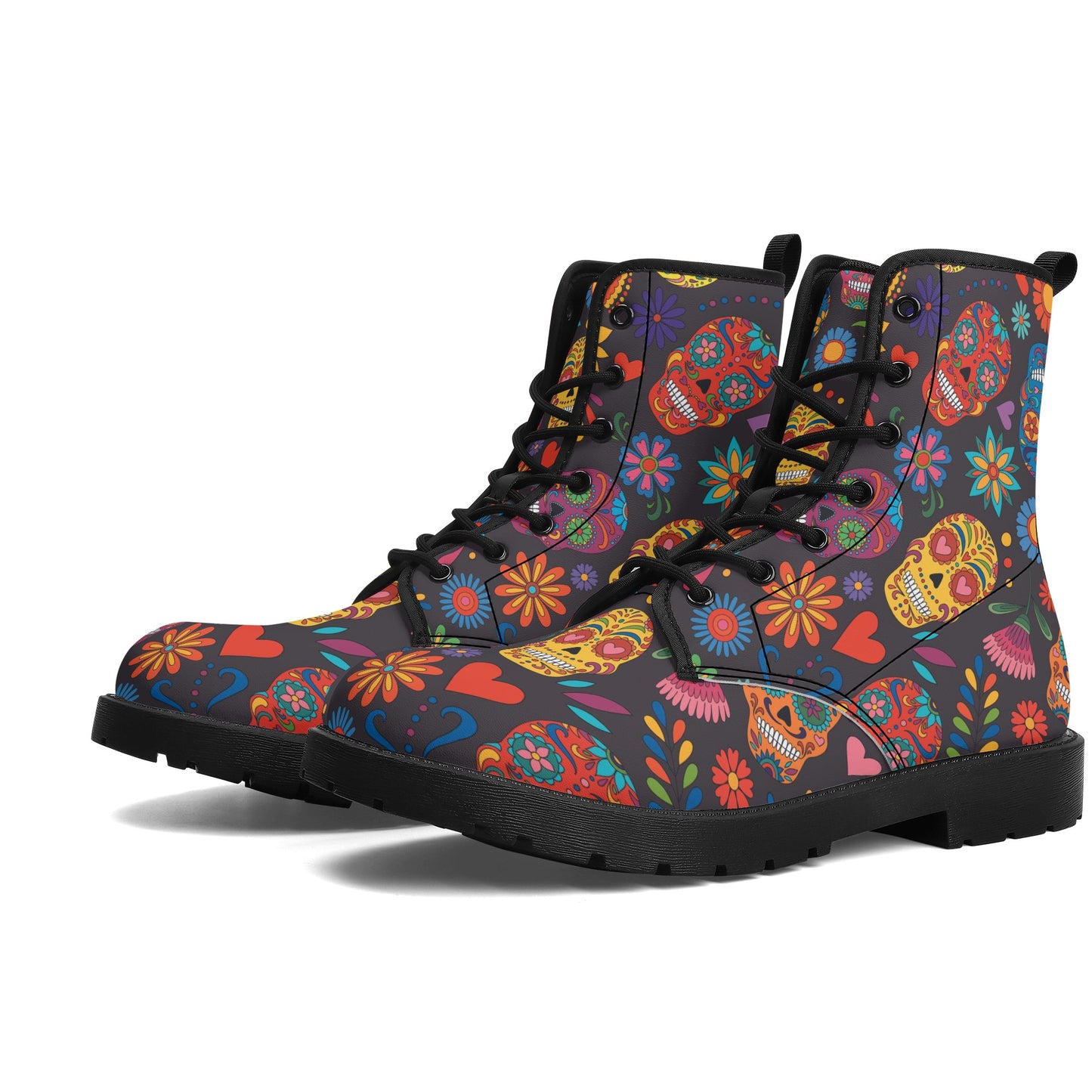 Sugar skull pattern Women's Leather Boots