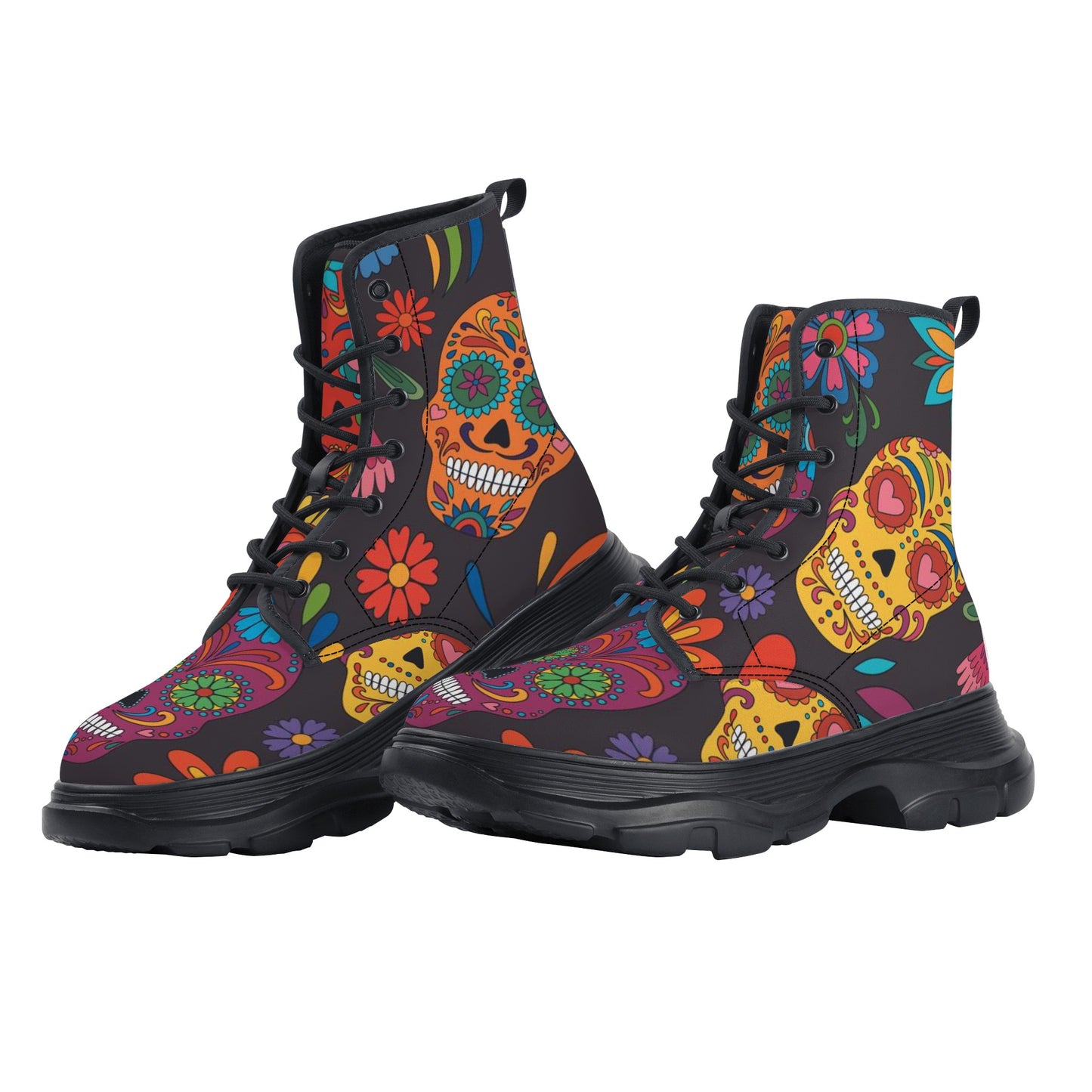 Day of the dead Women's Leather Chunky Boots
