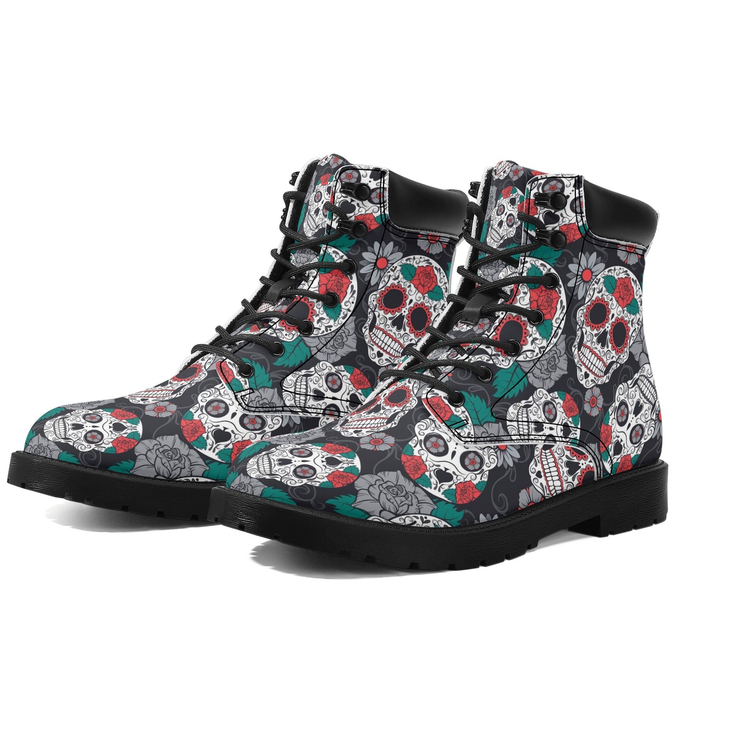 Sugar skull floral Women's All Season Leather Boots