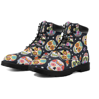 Day of the dead skull Women's All Season Leather Boots