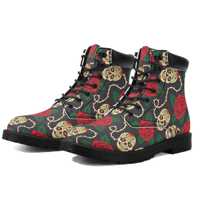 Floral sugar skull Women's All Season Leather Boots