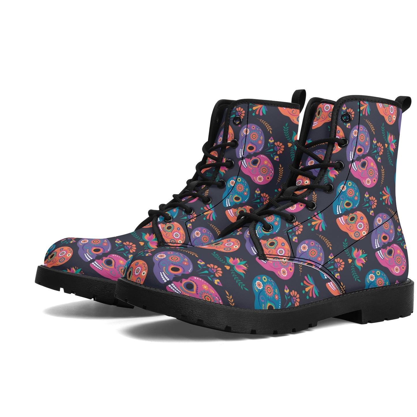 Sugar skull floral mexican skull pattern Women's Leather Boots