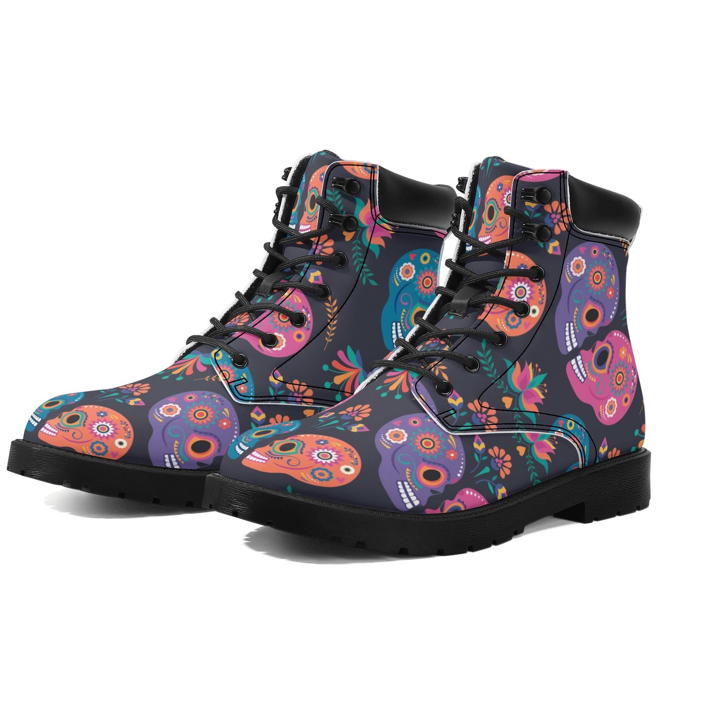 Sugar skull dia de los muertoas gothic Women's All Season Leather Boots