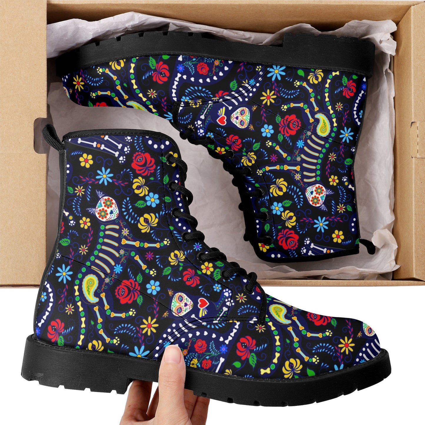 Animal cat dog sugar skull Women's Leather Boots