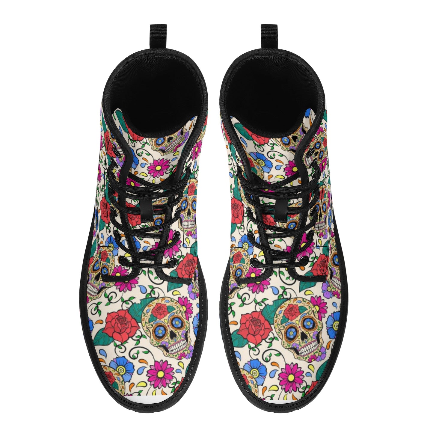 Sugar skull floral Women's Leather Boots