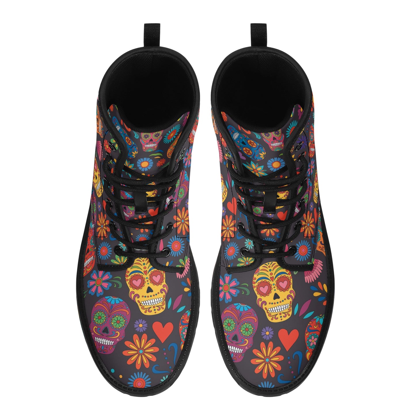 Sugar skull pattern Women's Leather Boots