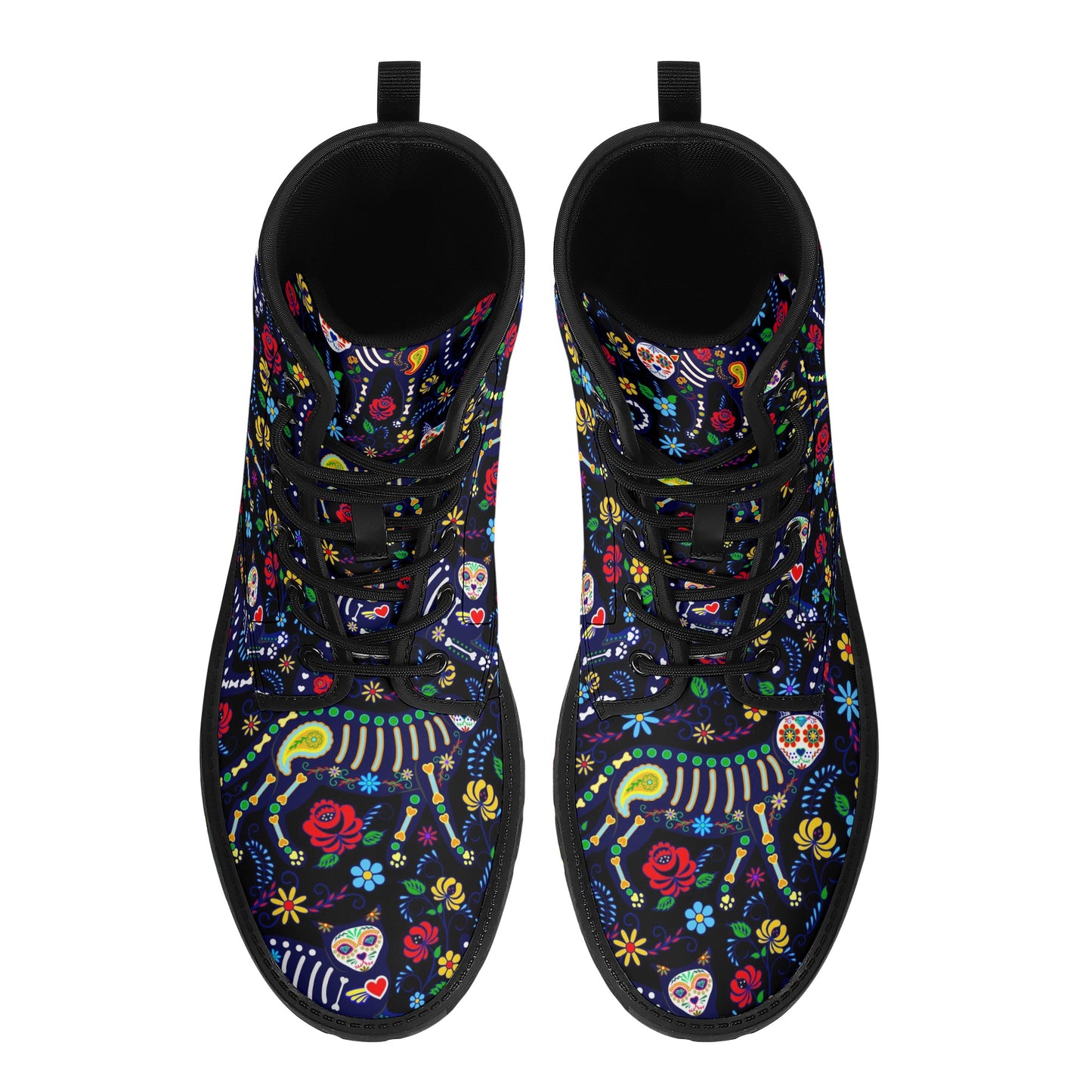 Animal cat dog sugar skull Women's Leather Boots