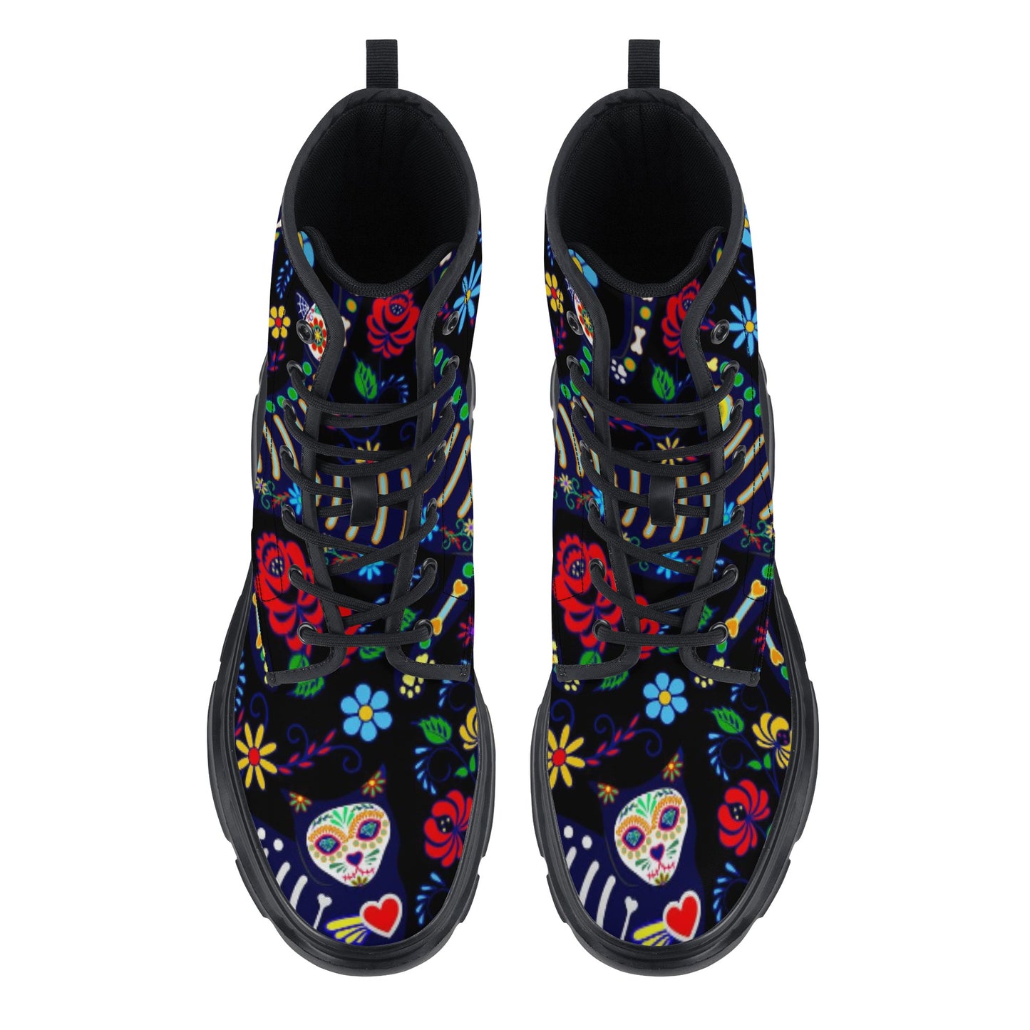 Animal sugar skull Women's Leather Chunky Boots