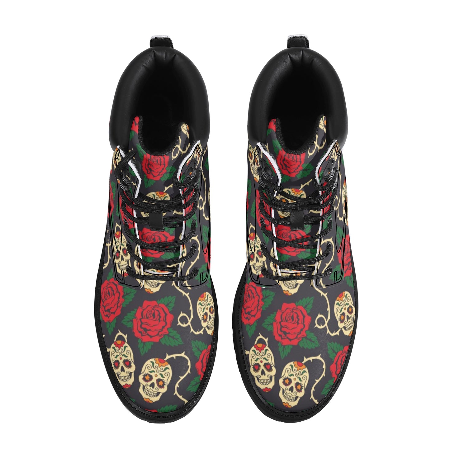 Floral sugar skull Women's All Season Leather Boots