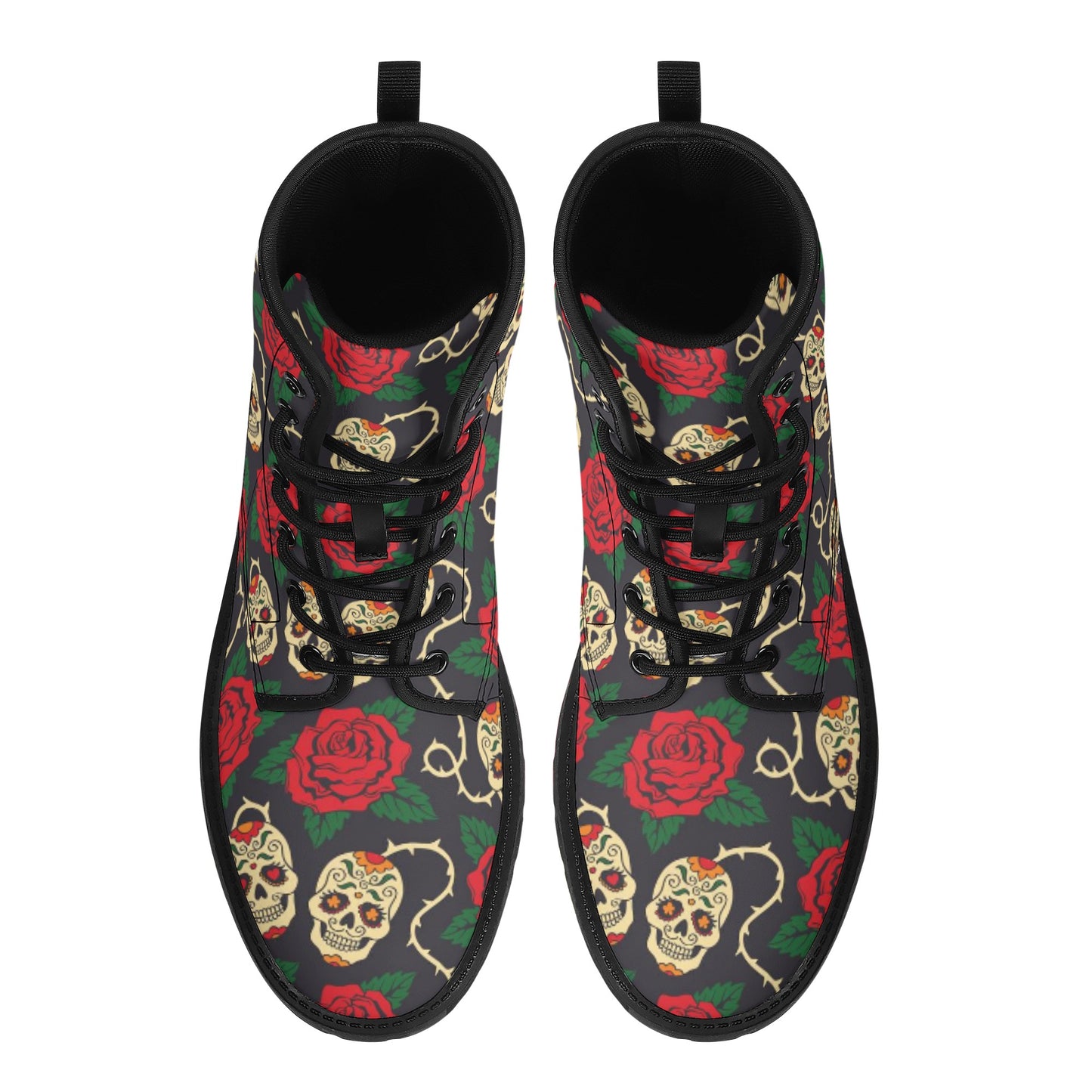 Floral sugar skull Gothic Halloween Women's Leather Boots