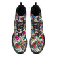 Floral sugar skull Women's Leather Chunky Boots