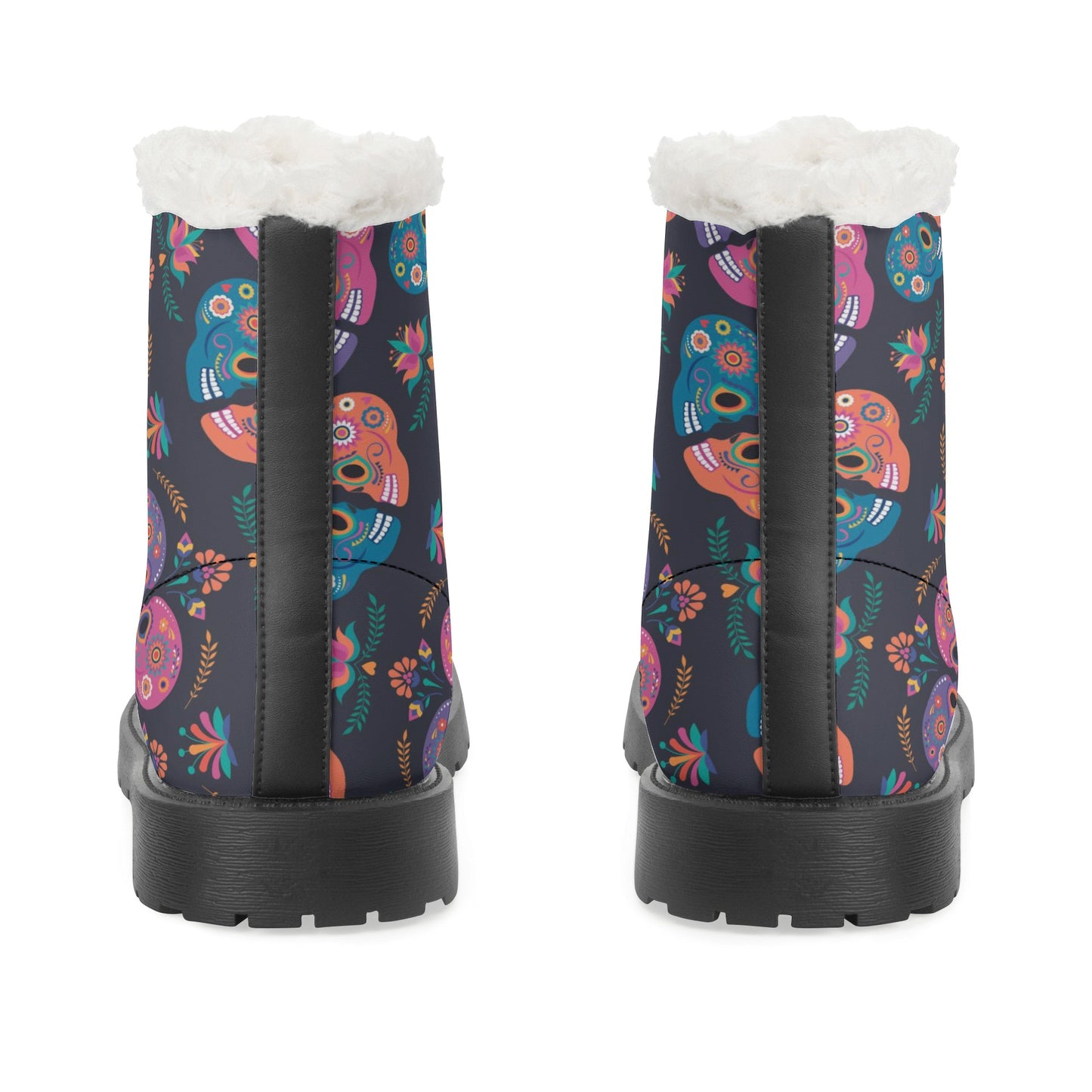 Beautiful sugar skull Women's Faux Fur Leather Boots