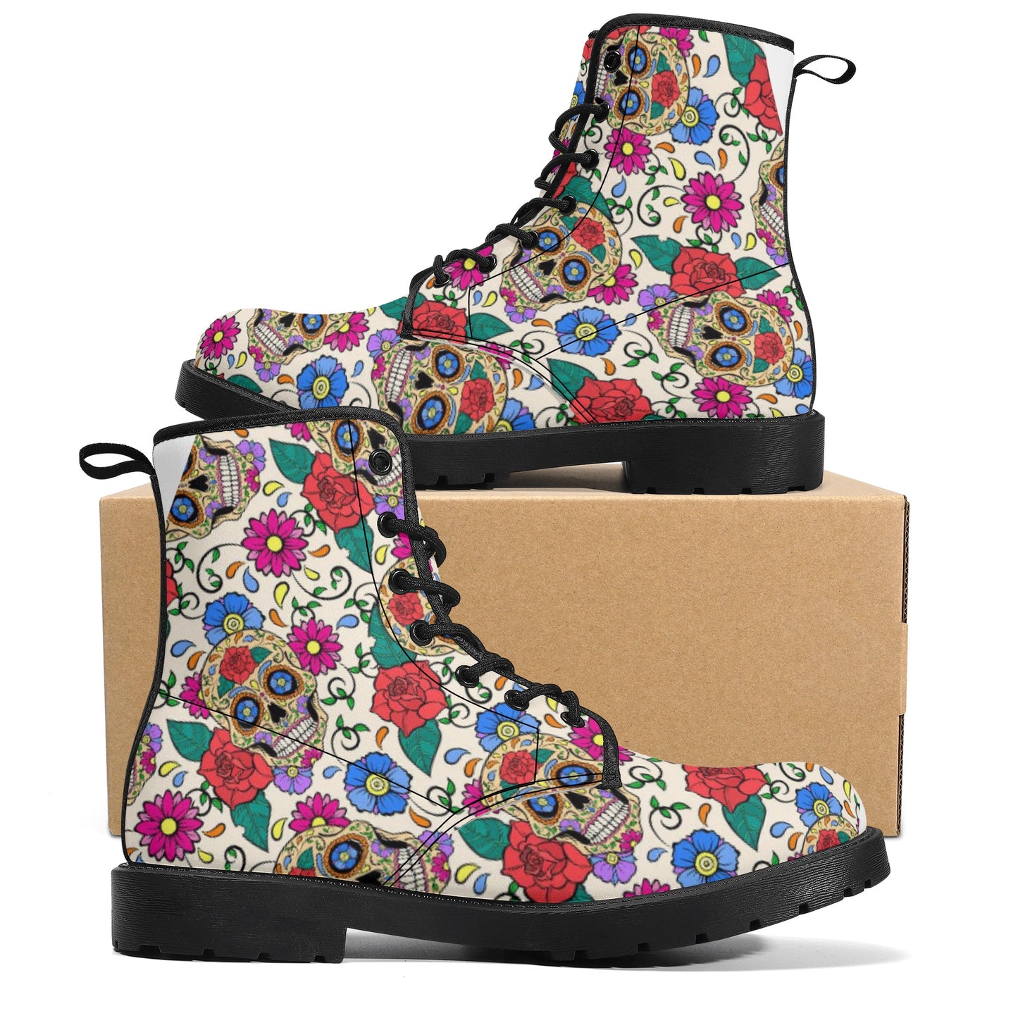 Sugar skull floral Women's Leather Boots