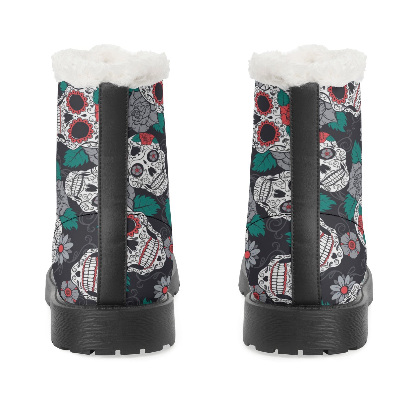 Day of the dead floral sugar skull Women's Faux Fur Leather Boots