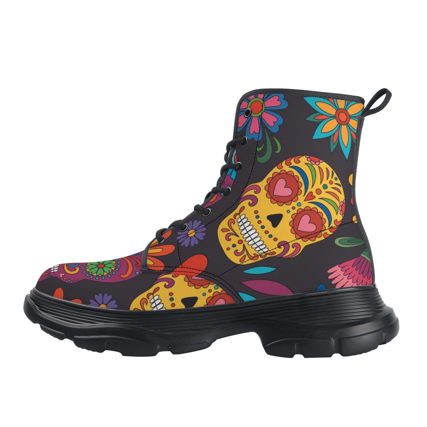 Day of the dead Women's Leather Chunky Boots