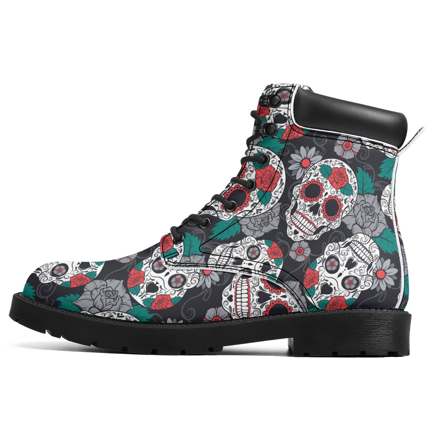 Sugar skull floral Women's All Season Leather Boots