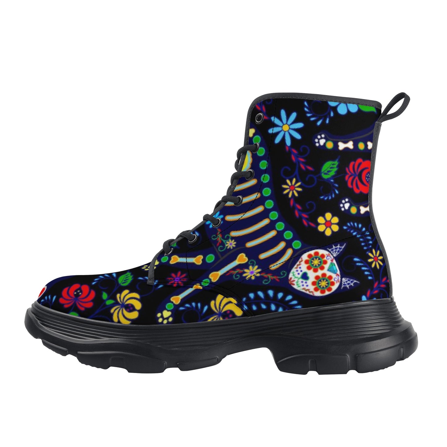 Animal sugar skull Women's Leather Chunky Boots