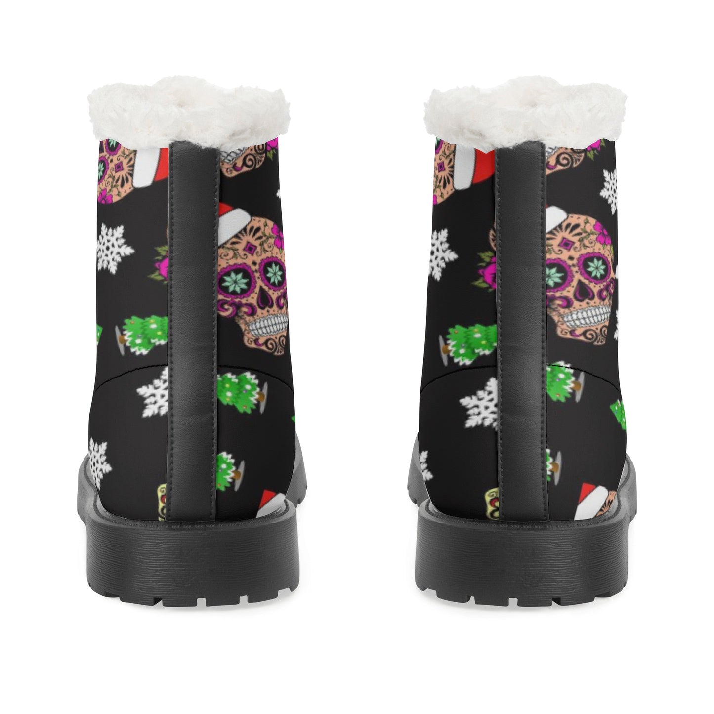 Merry christmas sugar skull Women's Faux Fur Leather Boots