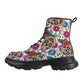 Floral sugar skull Women's Leather Chunky Boots