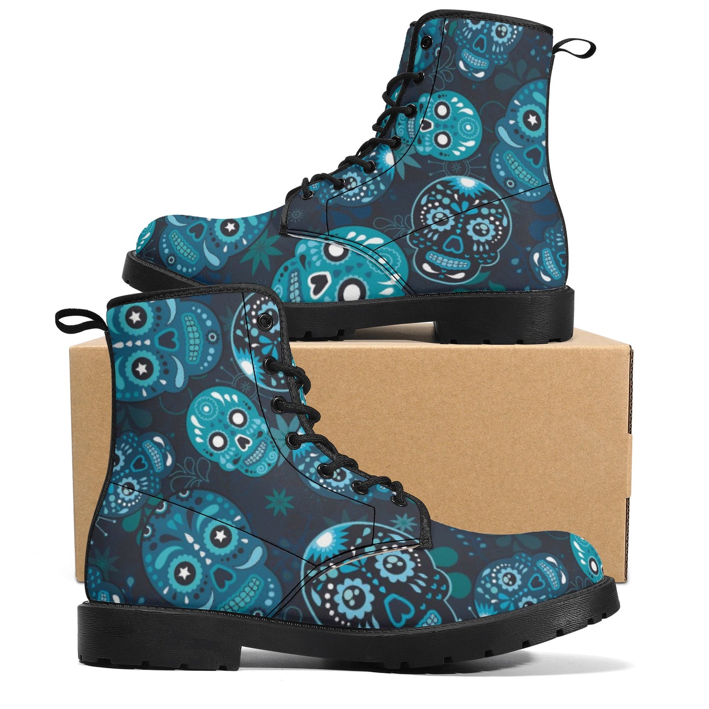 Dia de los muertos sugar skull gothic Mexican skull Women's Leather Boots