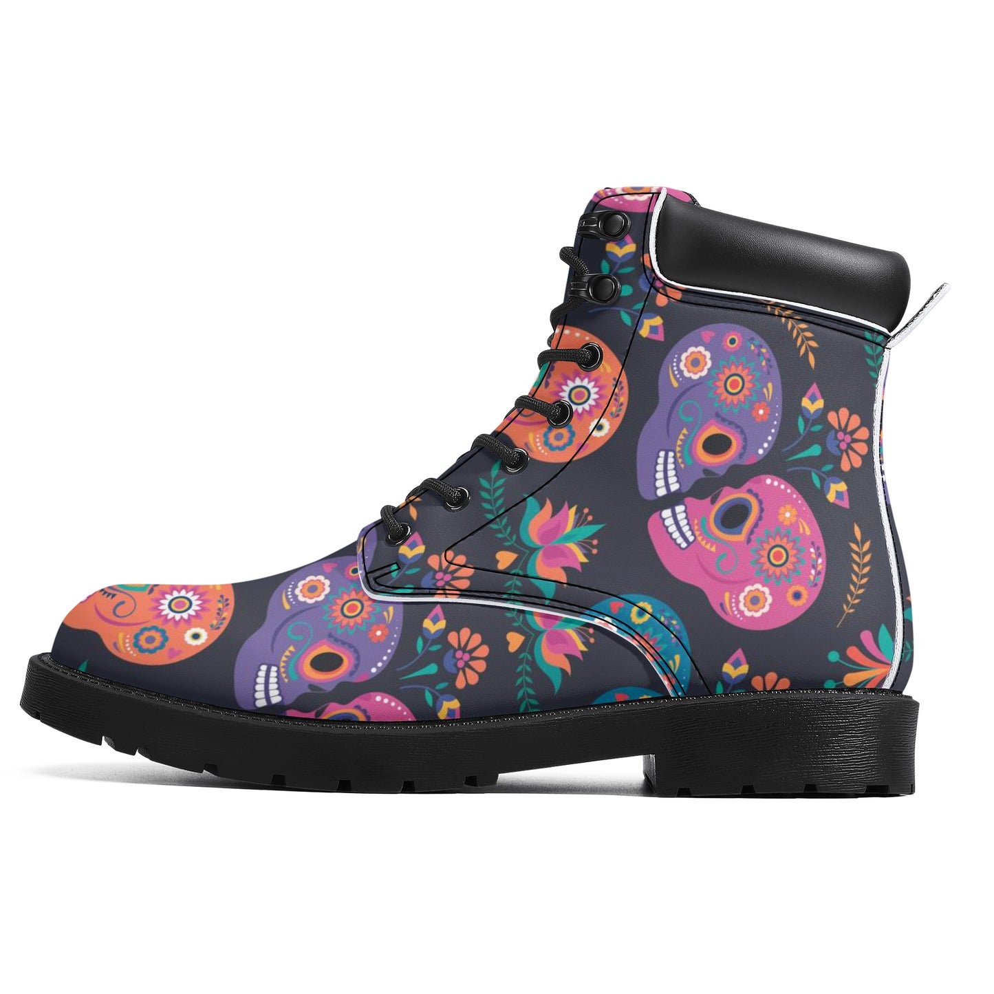 Sugar skull dia de los muertoas gothic Women's All Season Leather Boots