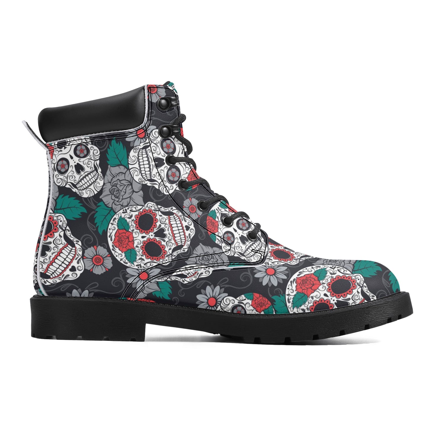 Sugar skull floral Women's All Season Leather Boots