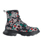 Floral Mexican calaveras skull Women's Leather Chunky Boots