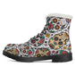 Sugar skull pattern Women's Faux Fur Leather Boots