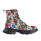 Floral sugar skull Women's Leather Chunky Boots