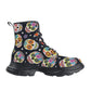 Day of the dead calaveras skull skeleton Women's Leather Chunky Boots