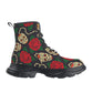 Floral rose skull Women's Leather Chunky Boots